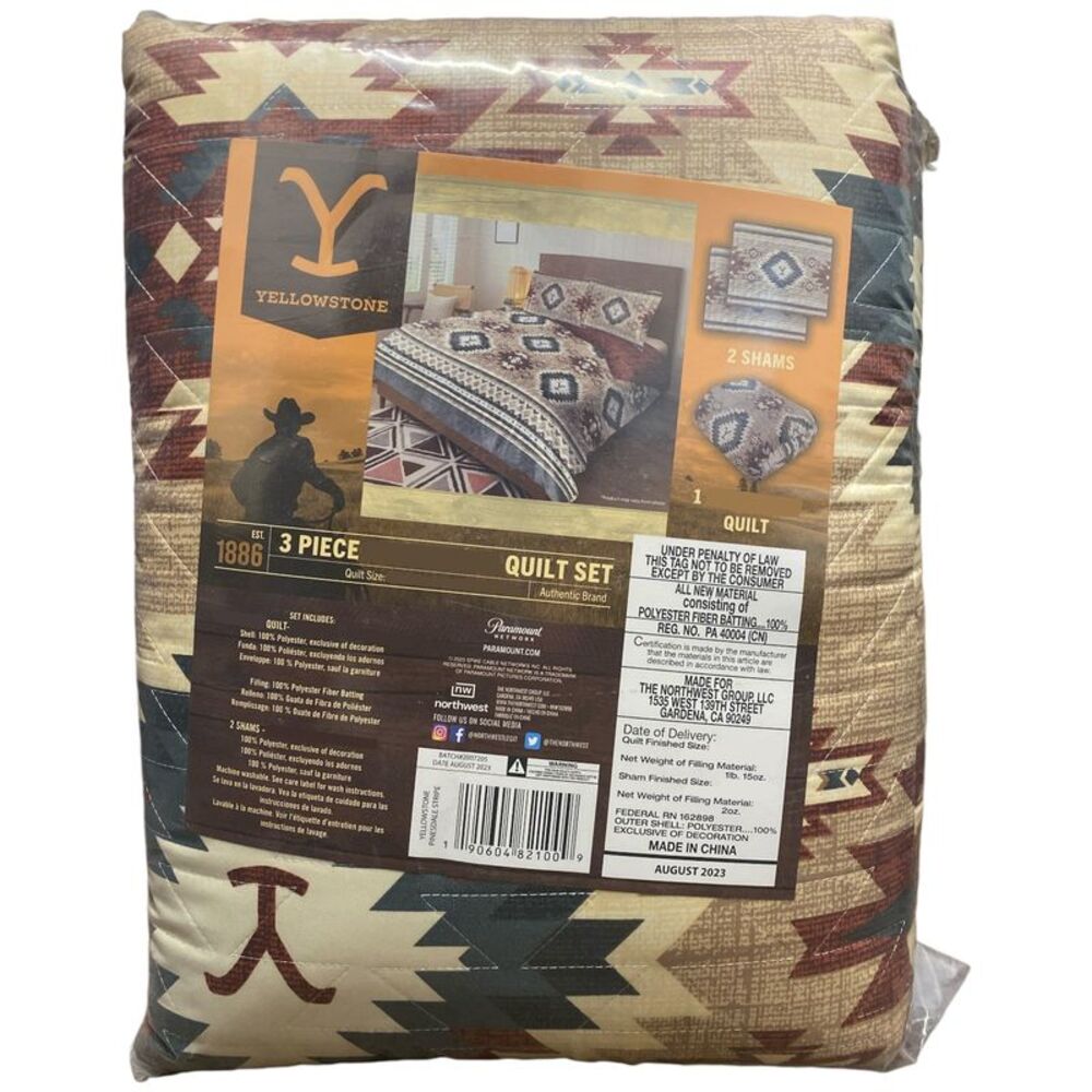 Pinesdale Stripe - Yellowstone 100% Polyester Microfiber Quilt and Sham Set, 3 P